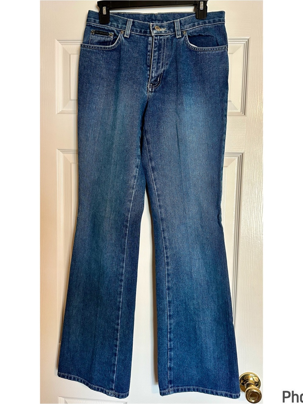 New York & Company Denim low Rise Flare Jeans in Mid Blue Wash Tall
